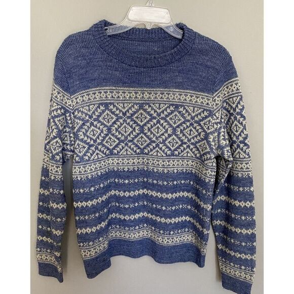 VTG Handkint 100% Virgin Wool Sweater Snowflake Holiday Med Large Unisex - Picture 1 of 6